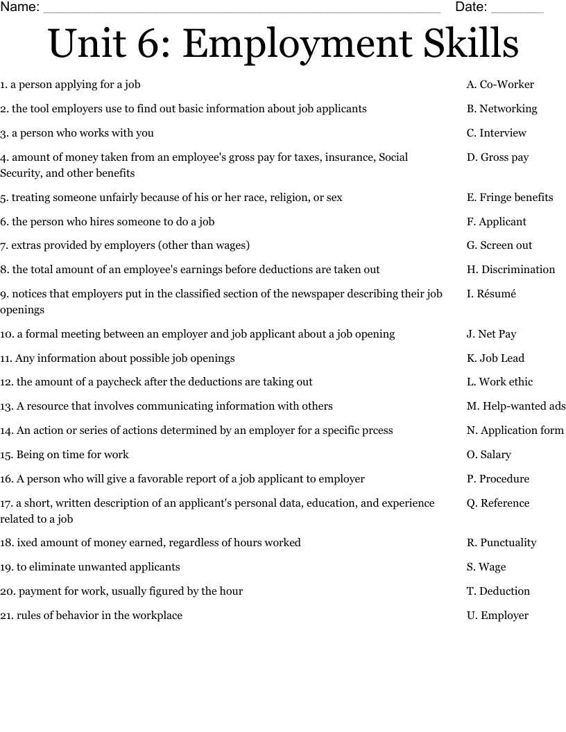 workplace readiness skills worksheets