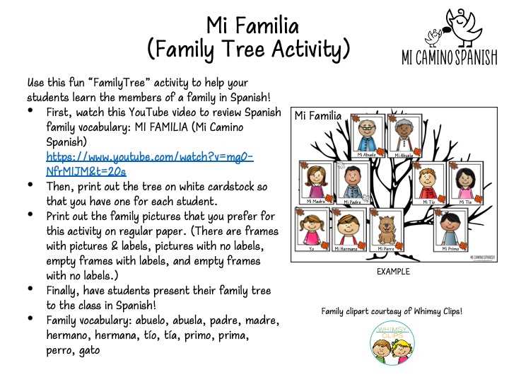 la familia worksheet in spanish