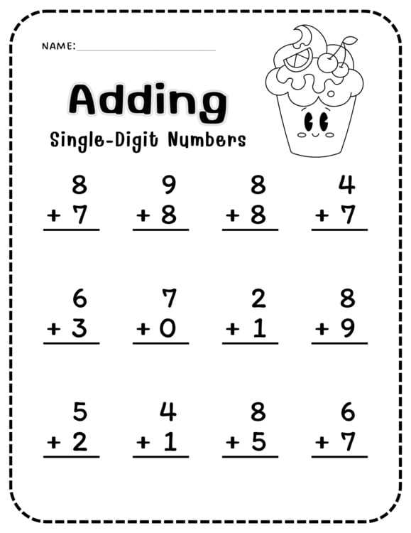 one digit math worksheets