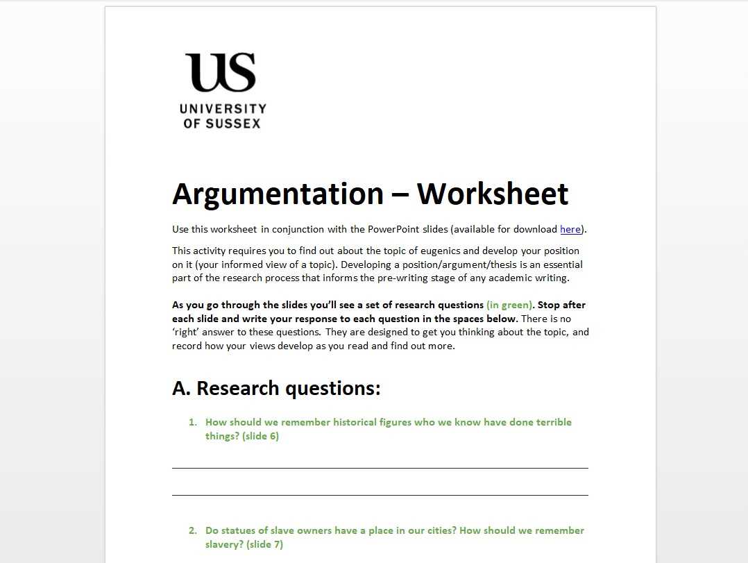 developing an argument worksheet