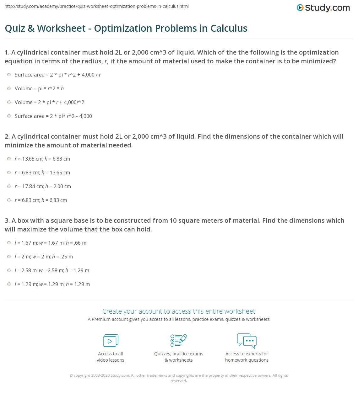 optimization worksheet