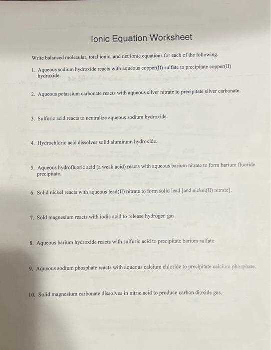 net ionic equation worksheet