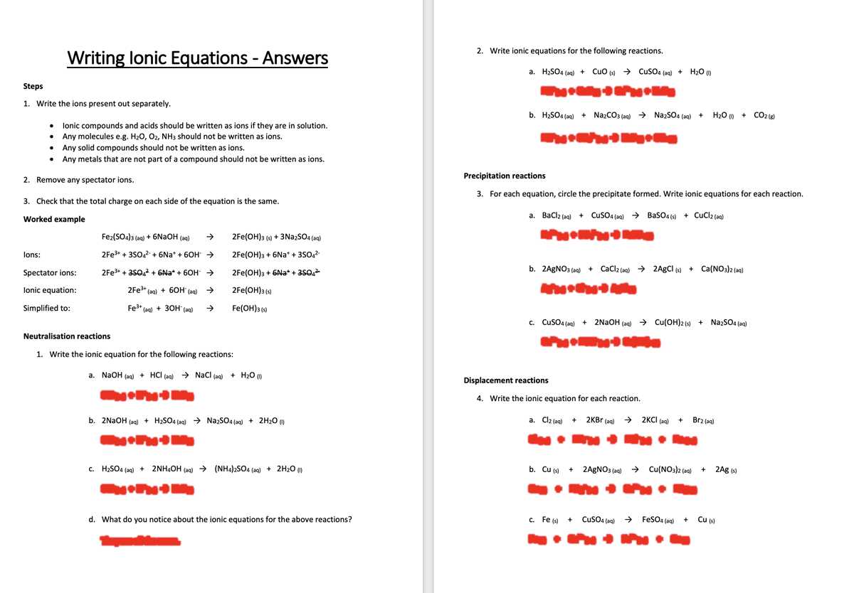 net ionic equation worksheet