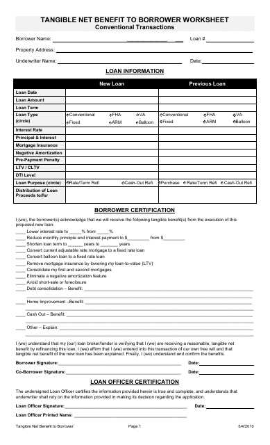 net tangible benefit worksheet