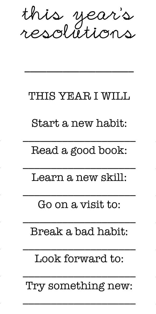 new years resolution worksheet for kids