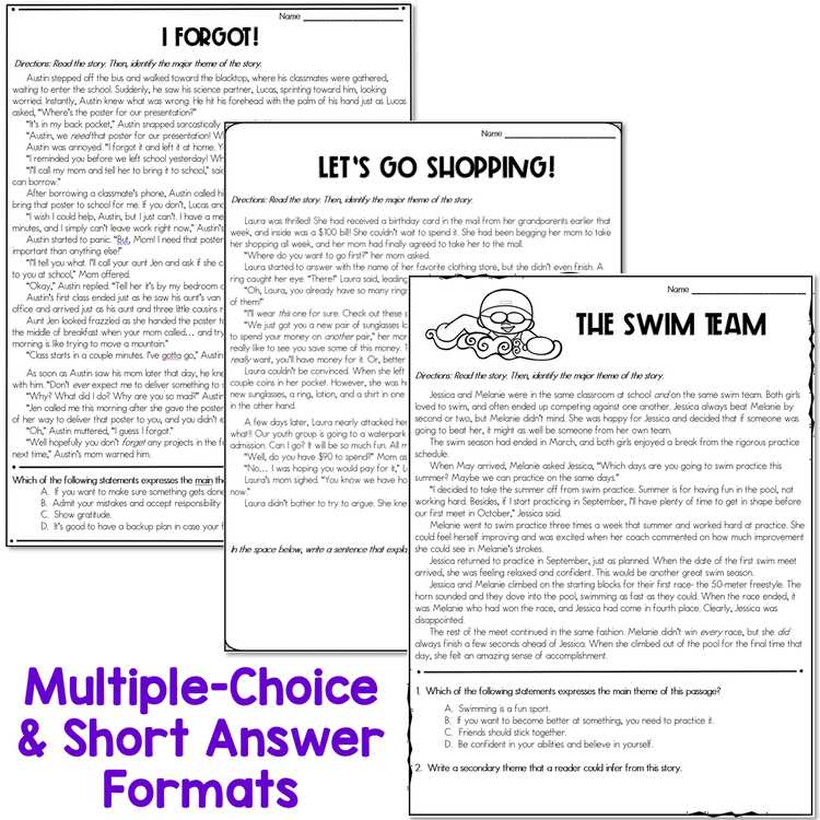 identify theme worksheet