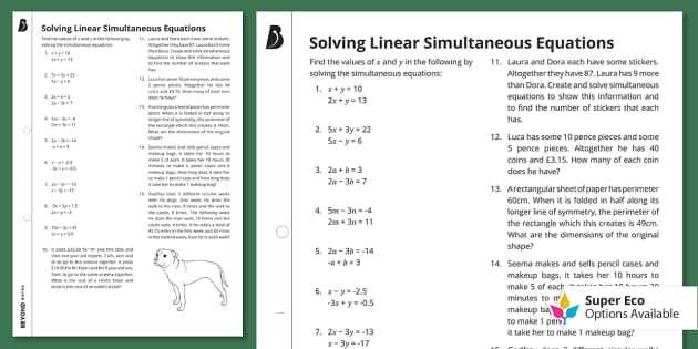 forming and solving linear equations worksheet