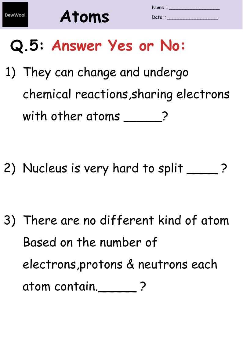 intro to atoms worksheet