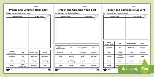 common and proper nouns worksheets