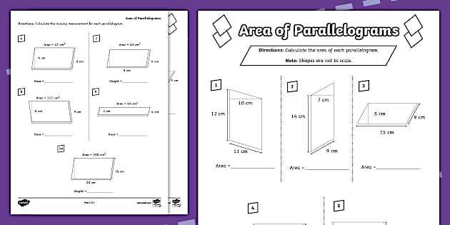 6th grade math area of parallelogram worksheets