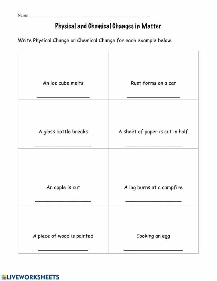 chemical and physical changes worksheet 5th grade