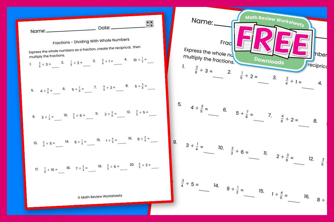 dividing fractions by whole number worksheet