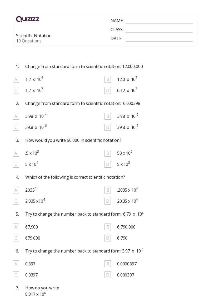 sig fig scientific notation worksheet