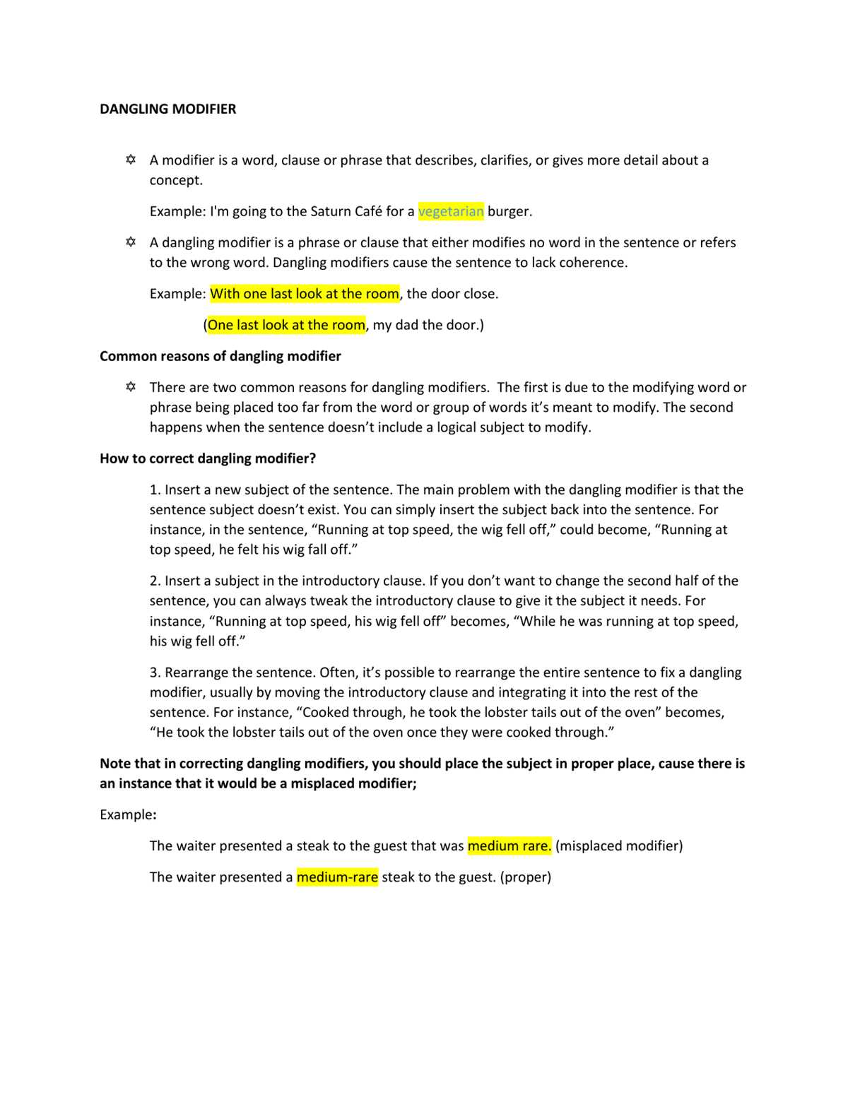 dangling modifiers worksheet