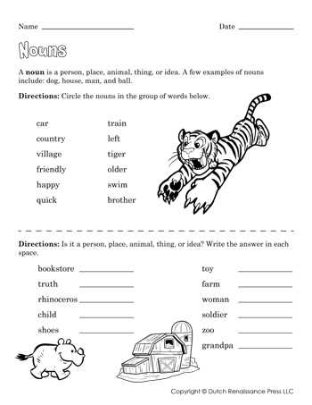 noun worksheet kindergarten