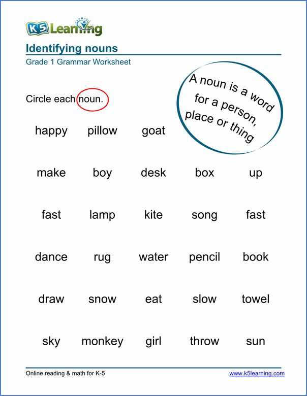 noun worksheets for grade 1