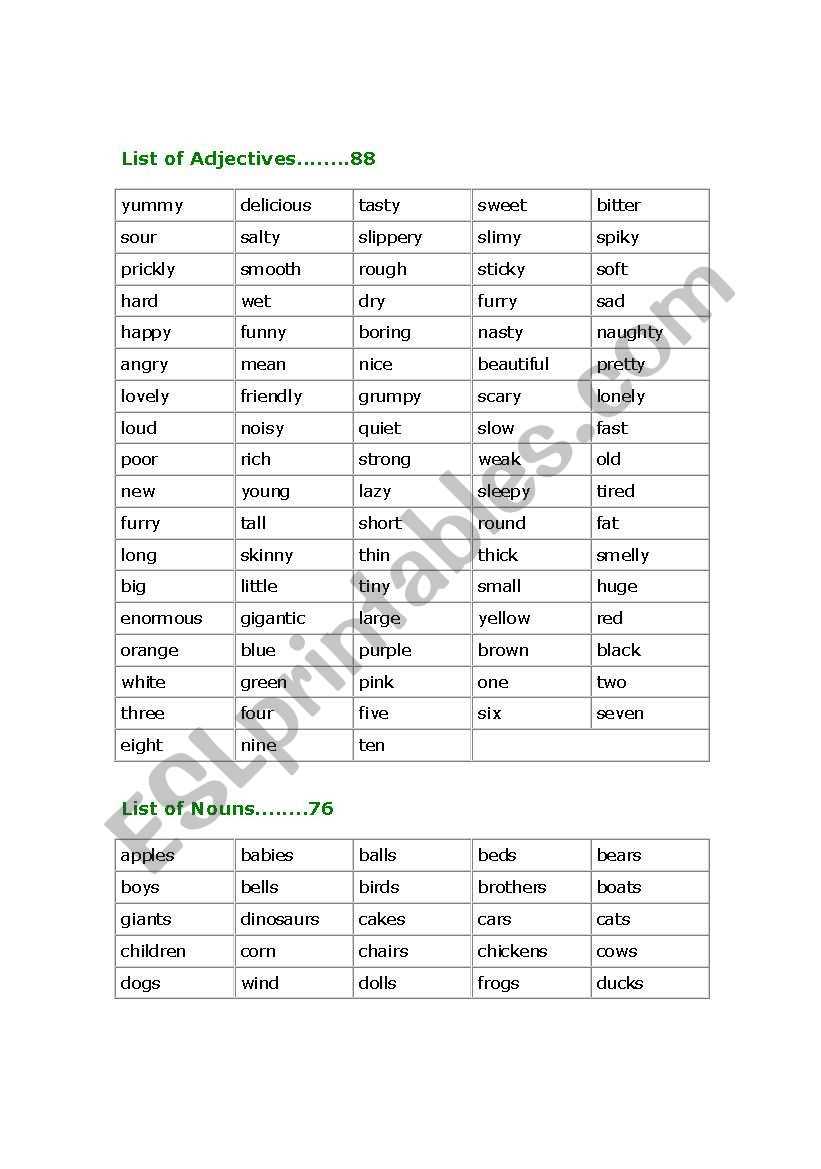nouns adverbs adjectives verbs worksheet