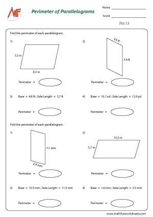 area perimeter of parallelogram worksheet