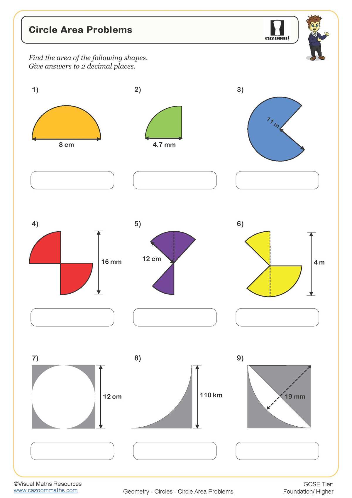 area circle worksheet