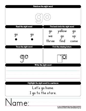 sight word go worksheet