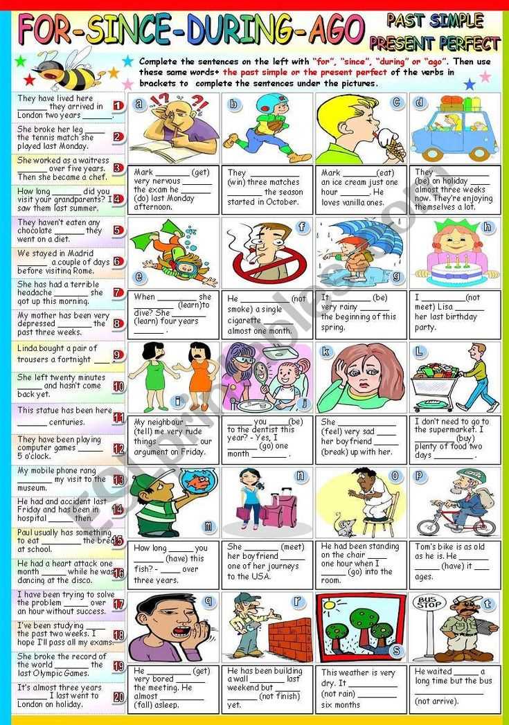for since ago worksheet