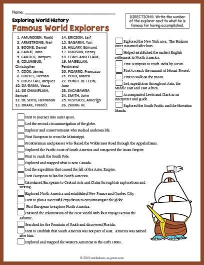 european explorers worksheets
