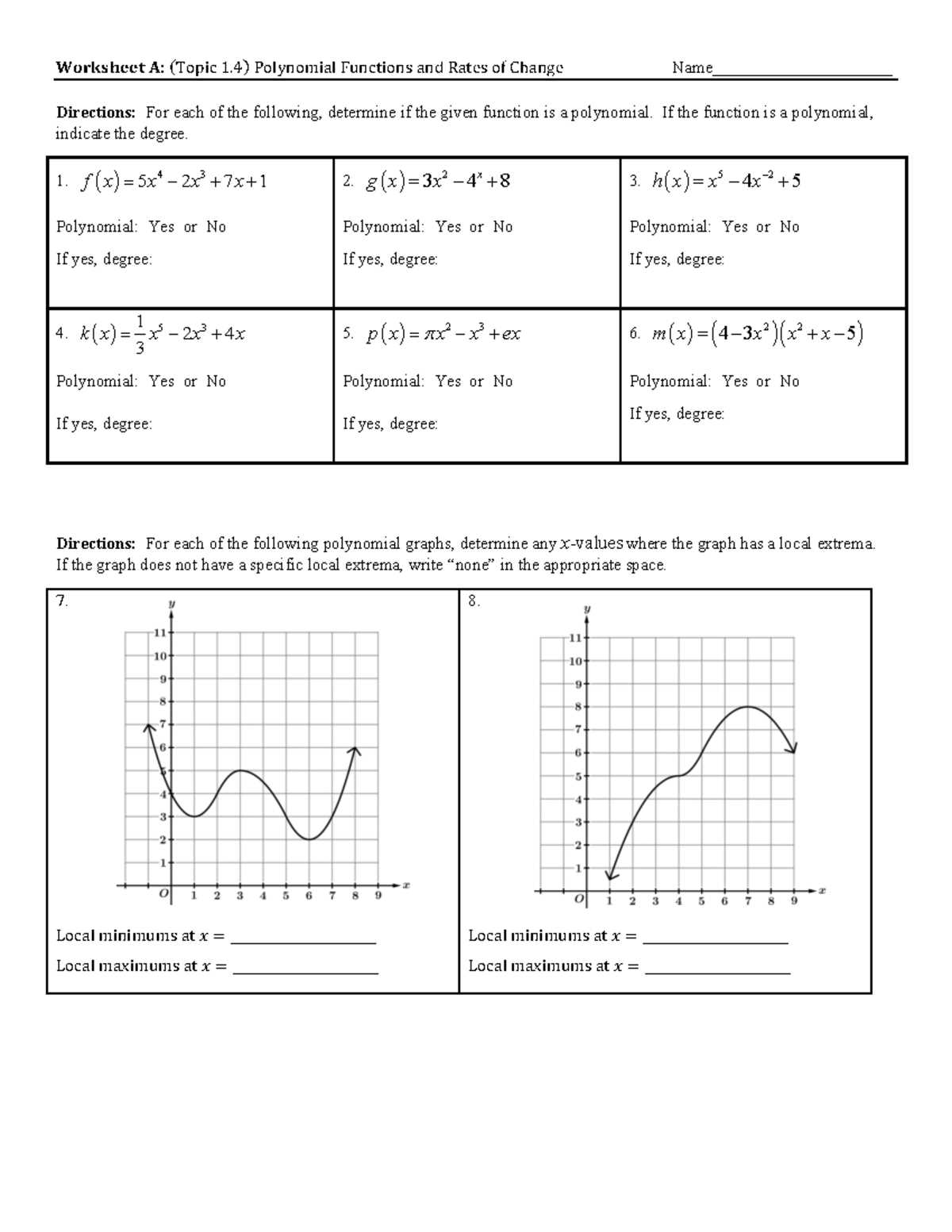 polynomial graph worksheet