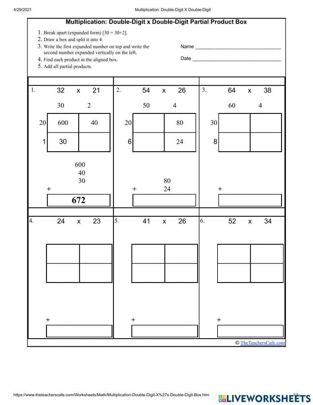area model multiplication worksheets 3 digit by 2 digit
