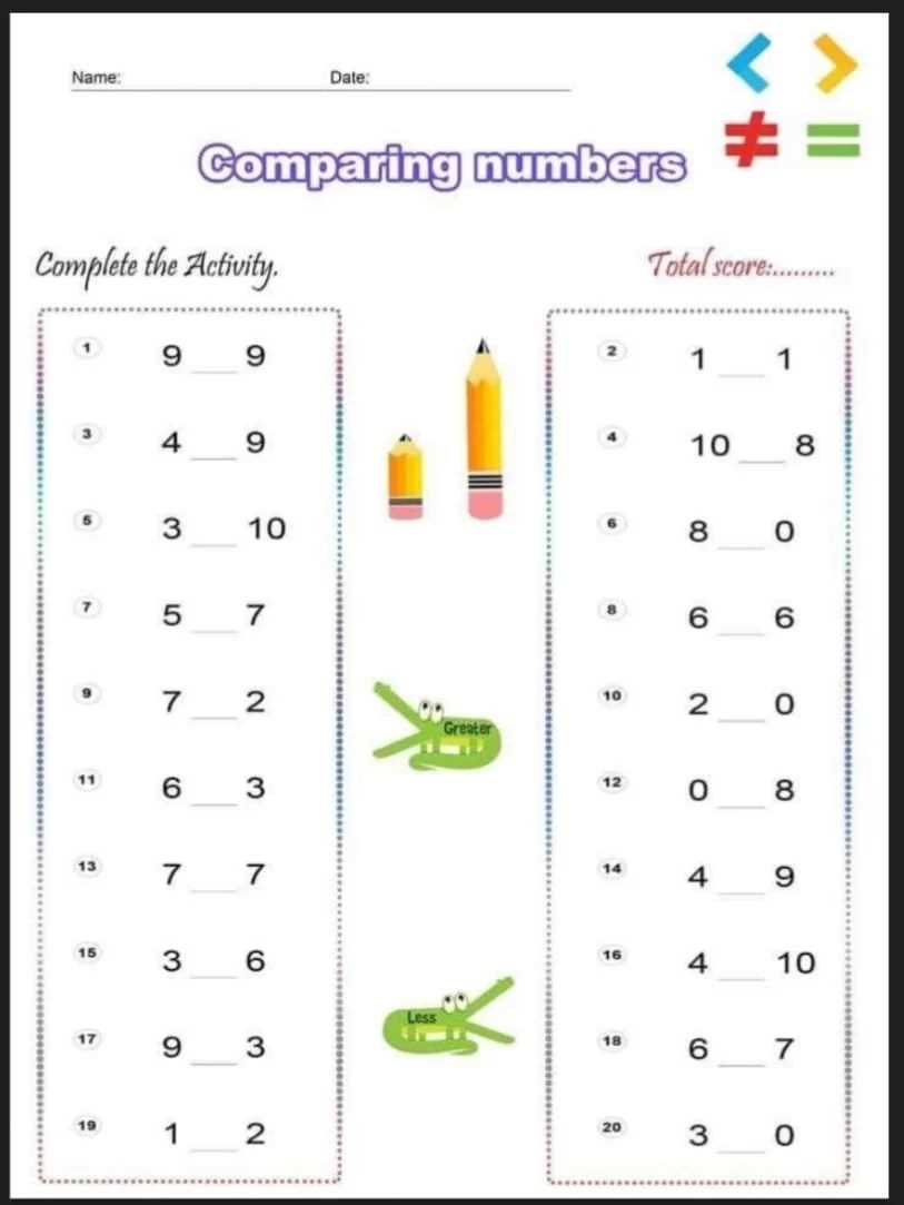 comparing quantities worksheets for kindergarten