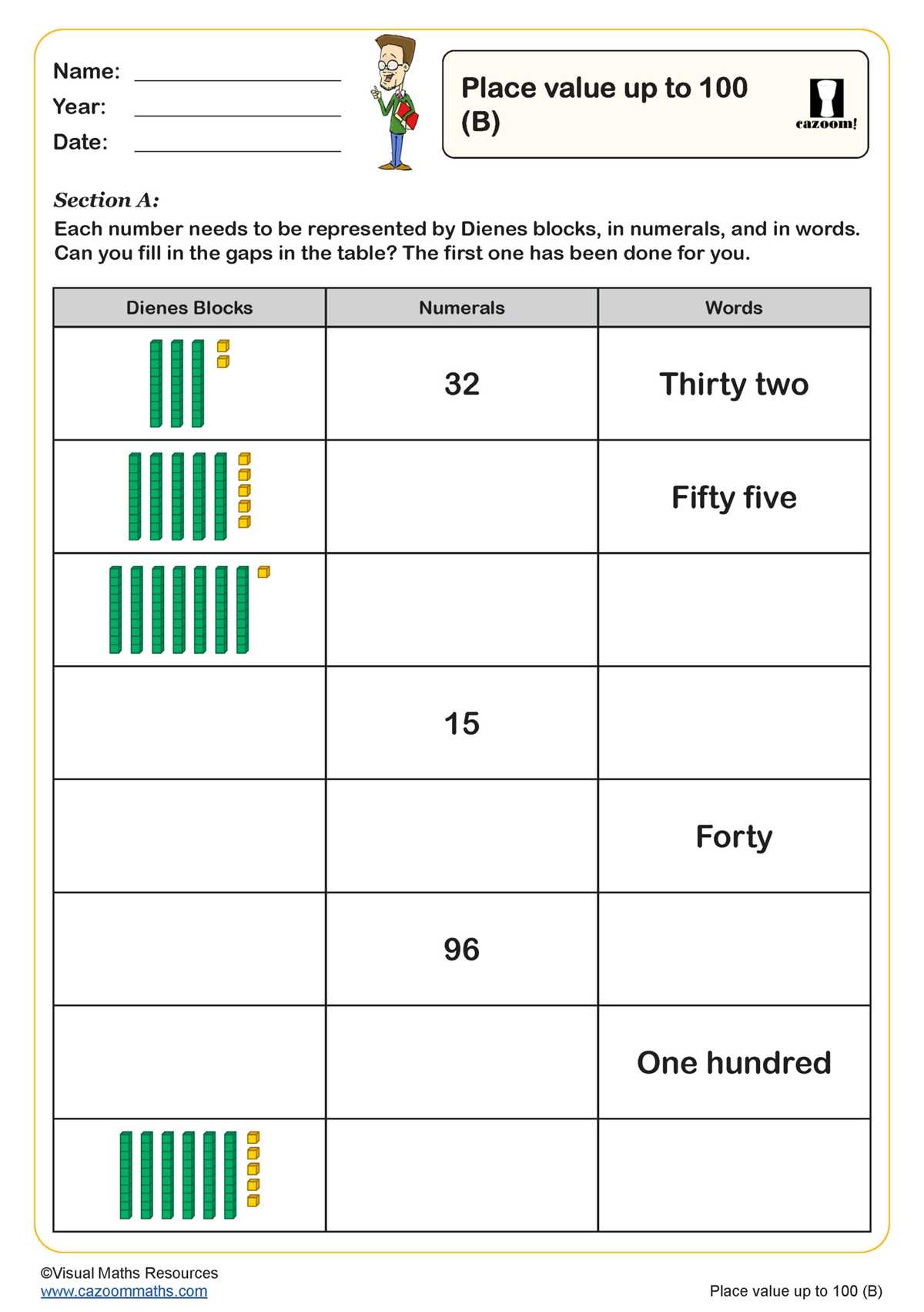 number block worksheets
