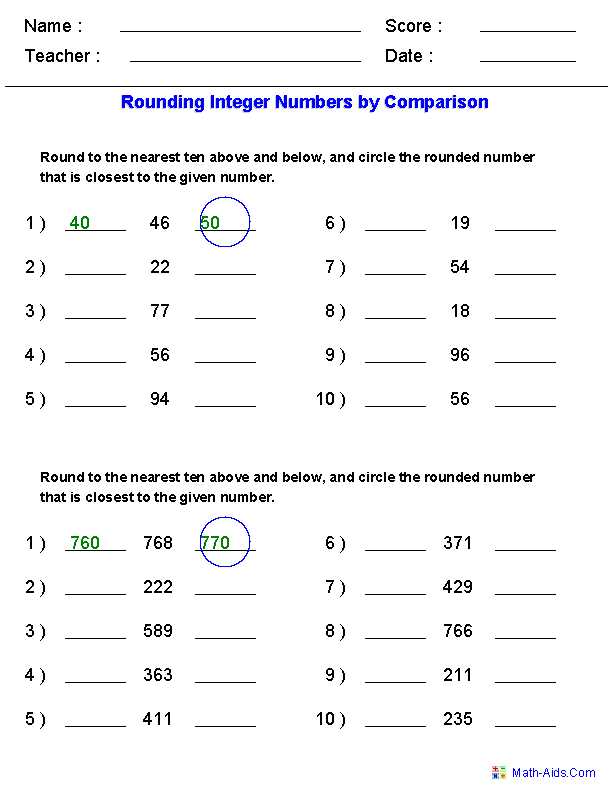 number line rounding worksheets
