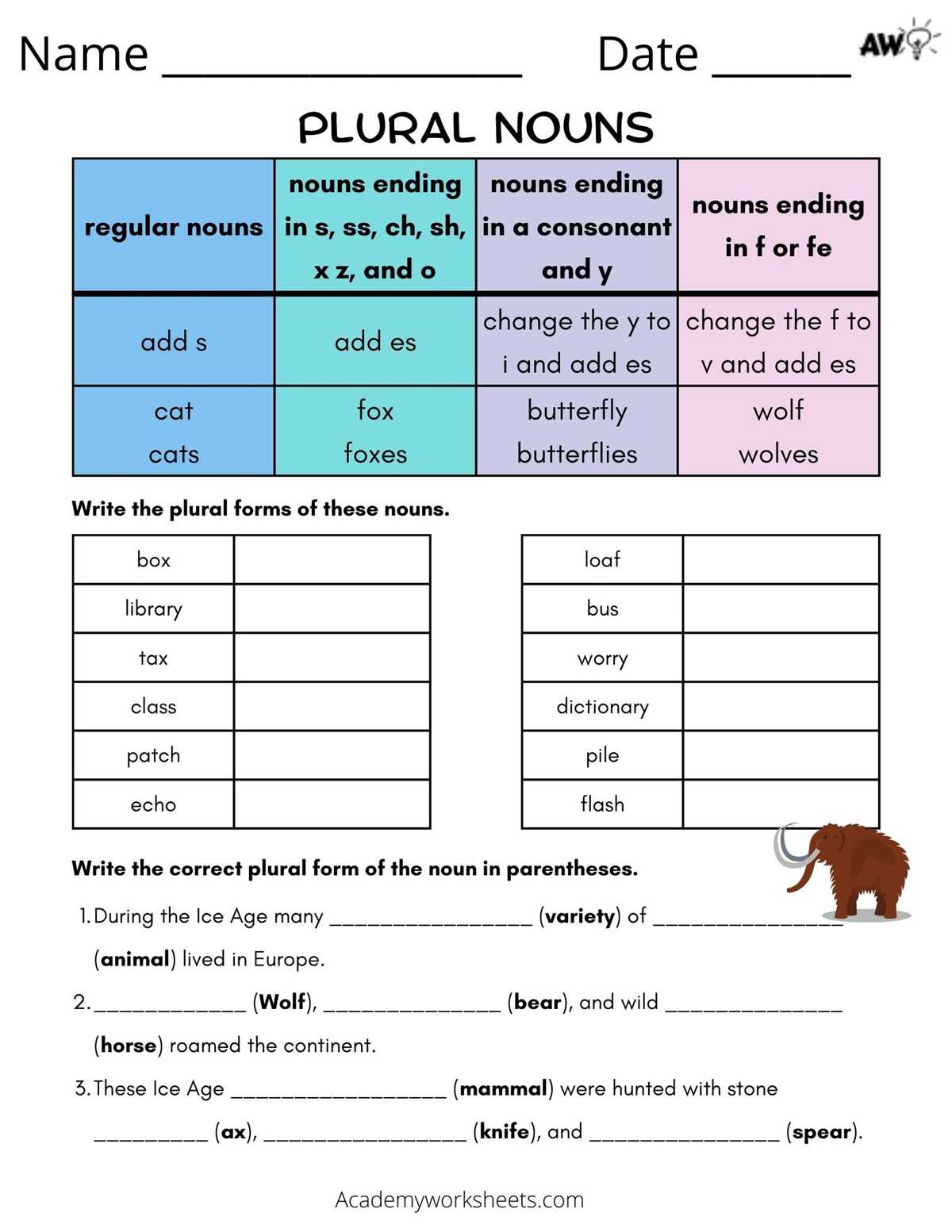 plural worksheet