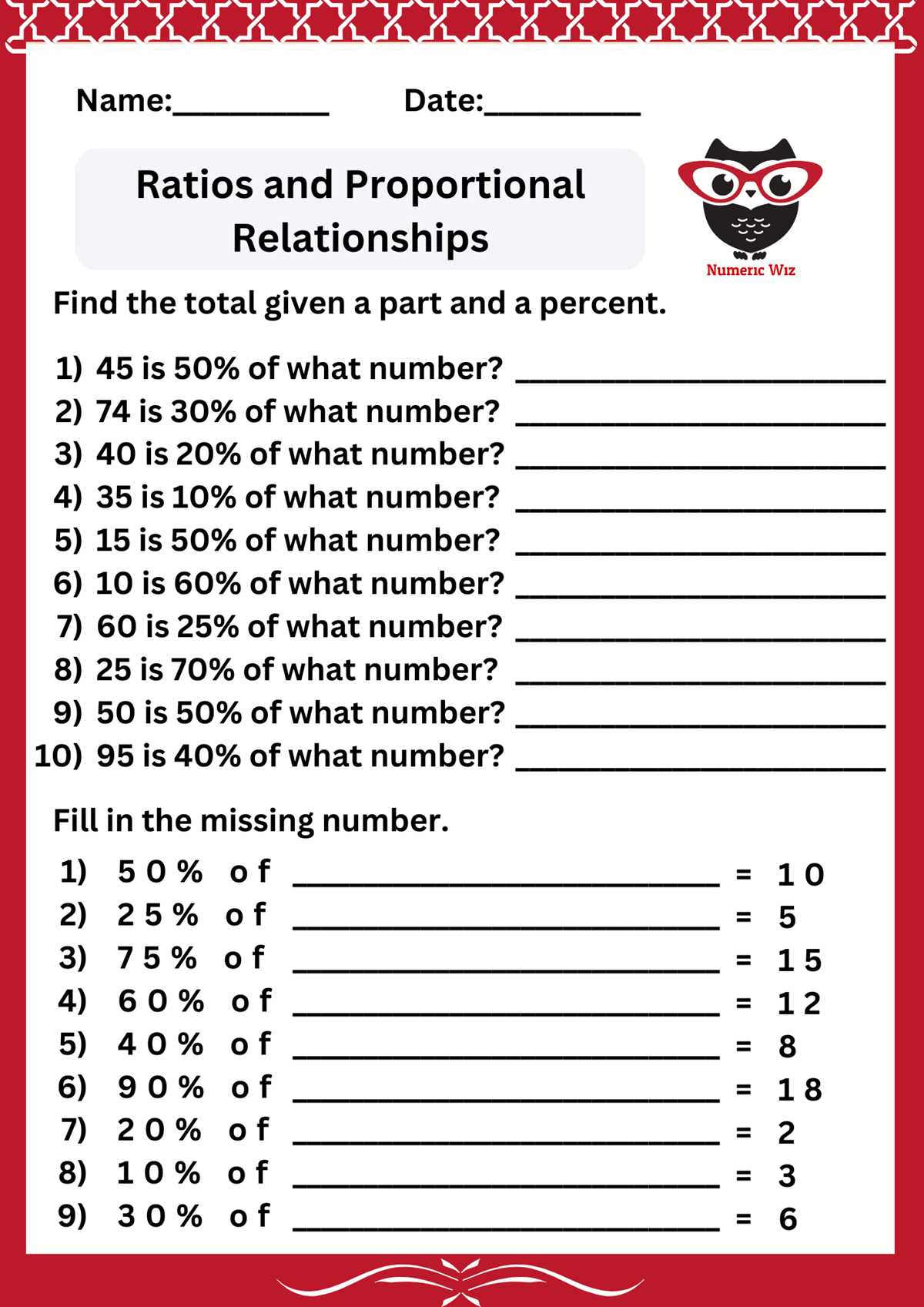 find percent of a number worksheet