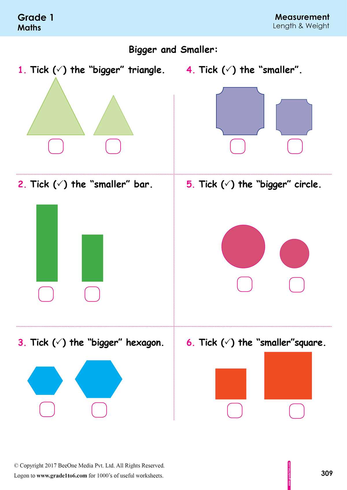comparison worksheet for class 1
