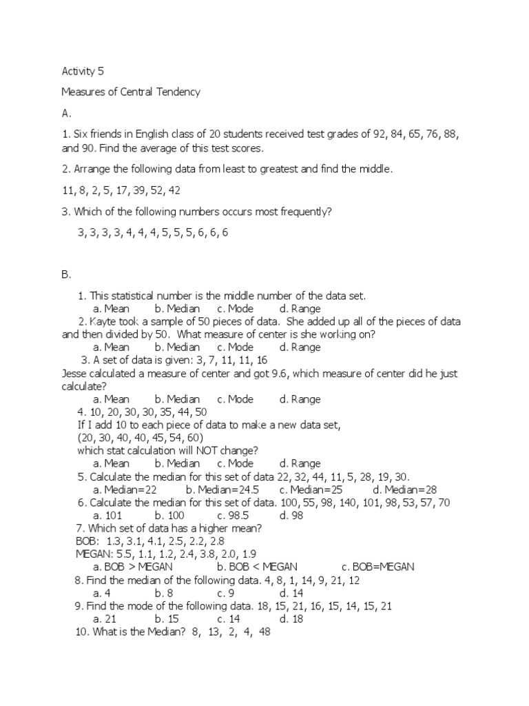 measures of center worksheet