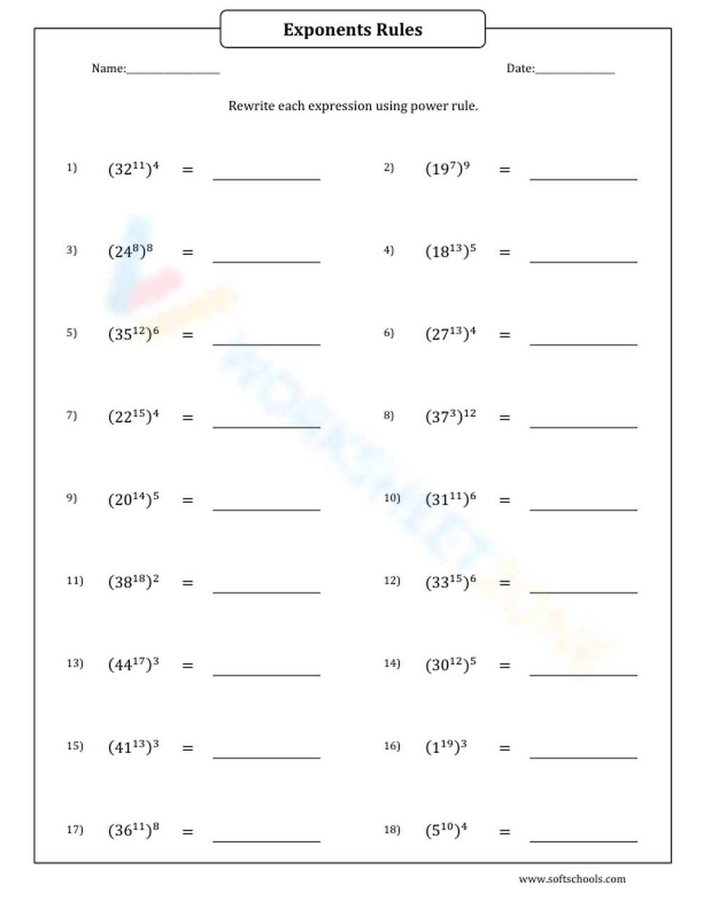power of a power worksheet
