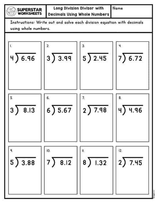 4th grade math worksheets long division