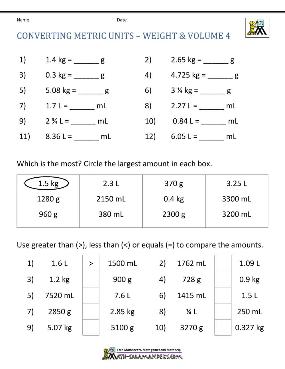color by number metric system worksheet