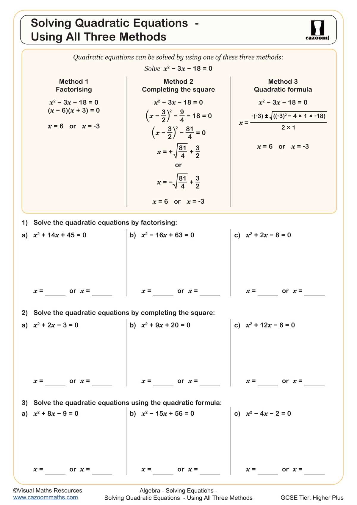 quadratic formula algebra 1 worksheet