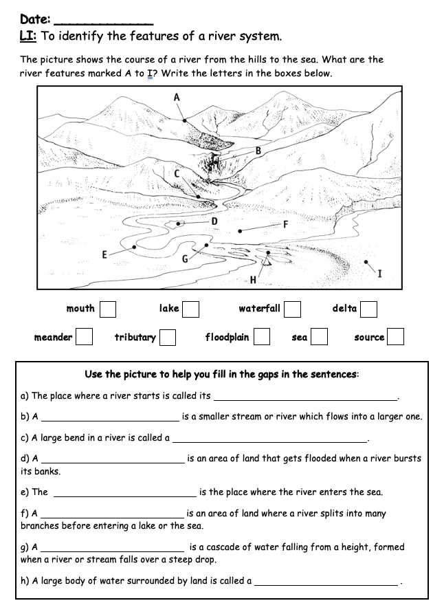 features of a river ks2 worksheet
