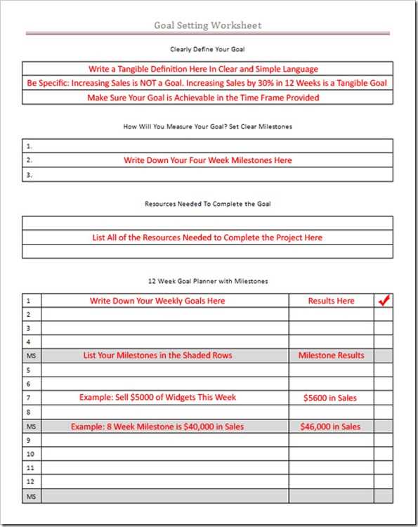 real estate goal setting worksheet