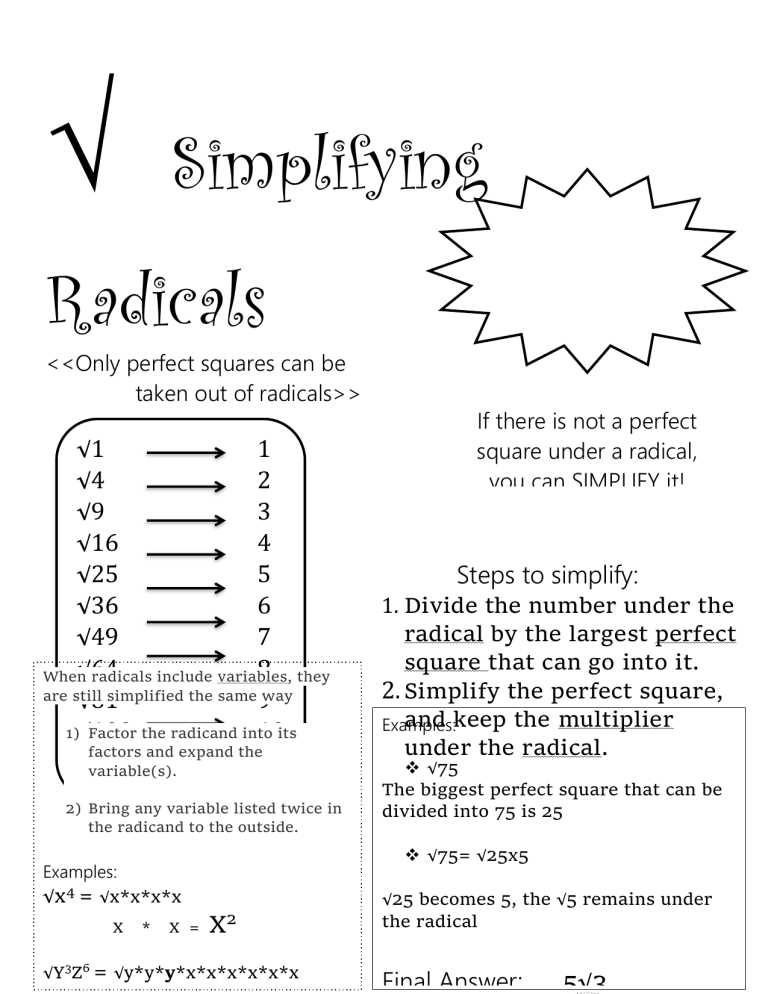 simplify radical expression worksheet