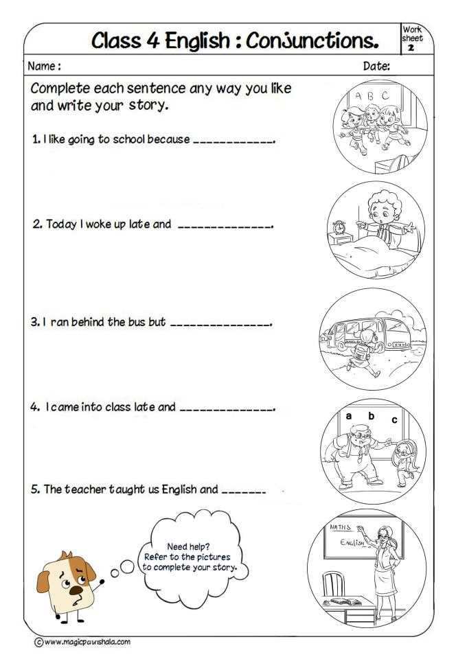 conjunction worksheet for class 1