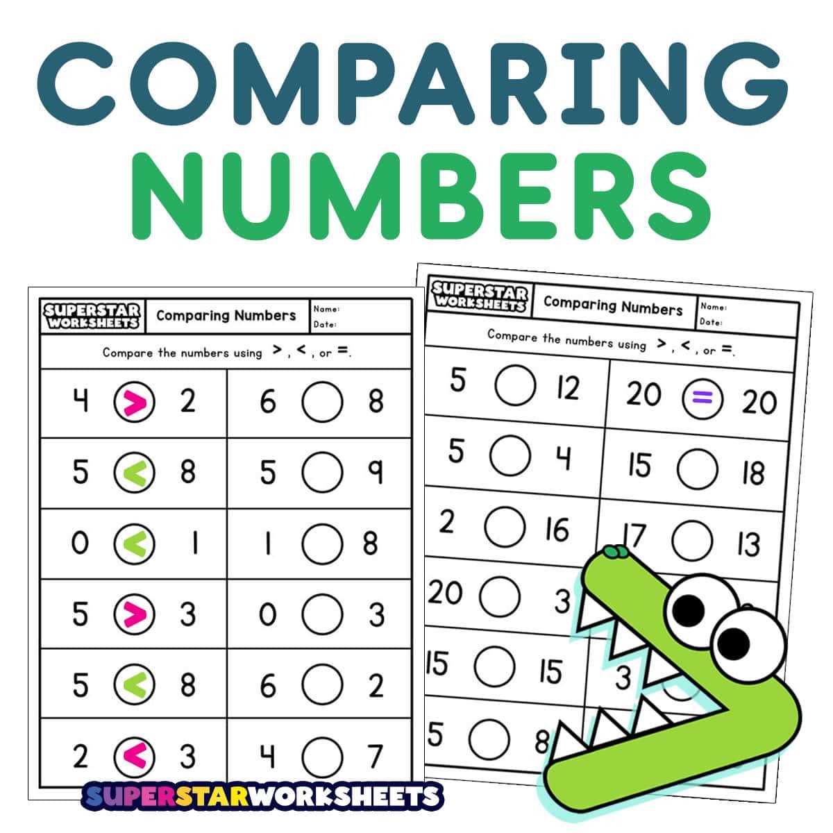 comparing numbers 1 5 worksheets