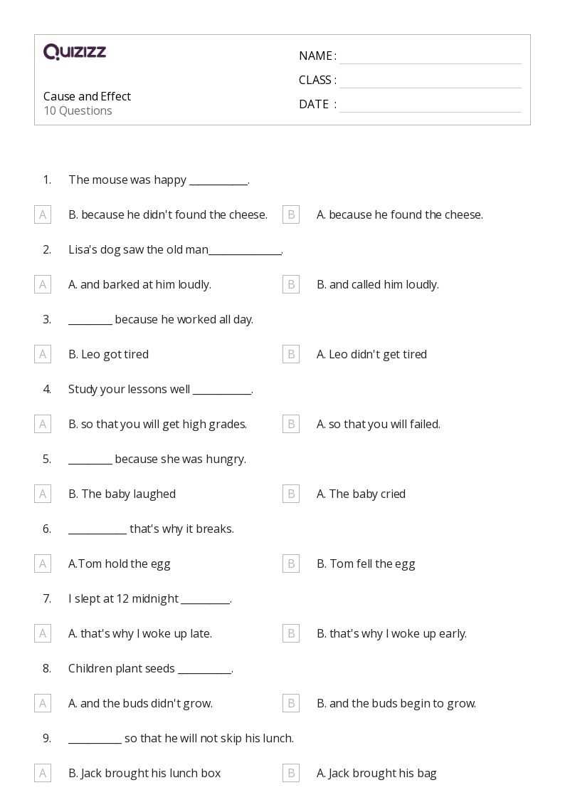 cause and effect worksheets grade 6