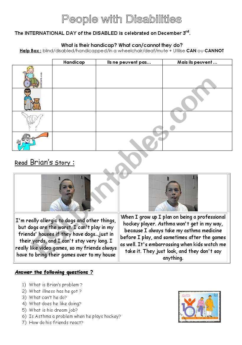 disabilities worksheet