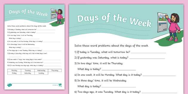 days of the week worksheet year 1