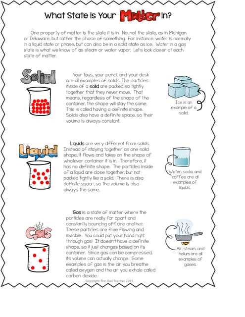characteristics of solid liquid and gas worksheet