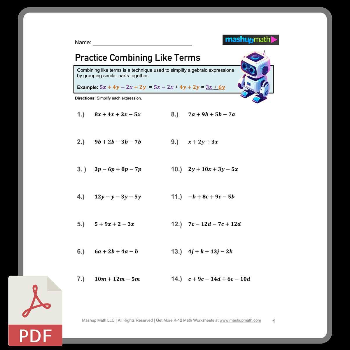 6th grade combining like terms worksheet 6th grade combining like terms worksheet