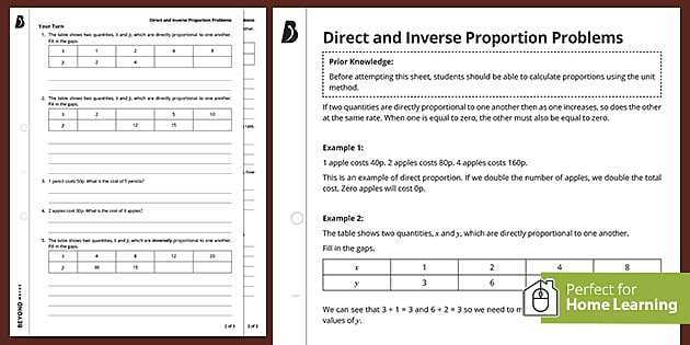 direct and inverse worksheet